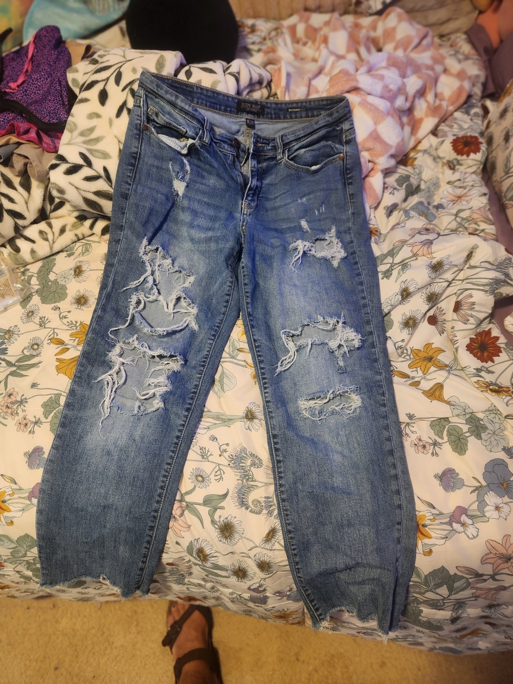 Judy Blue Distressed Light Blue Boyfriend Jeans